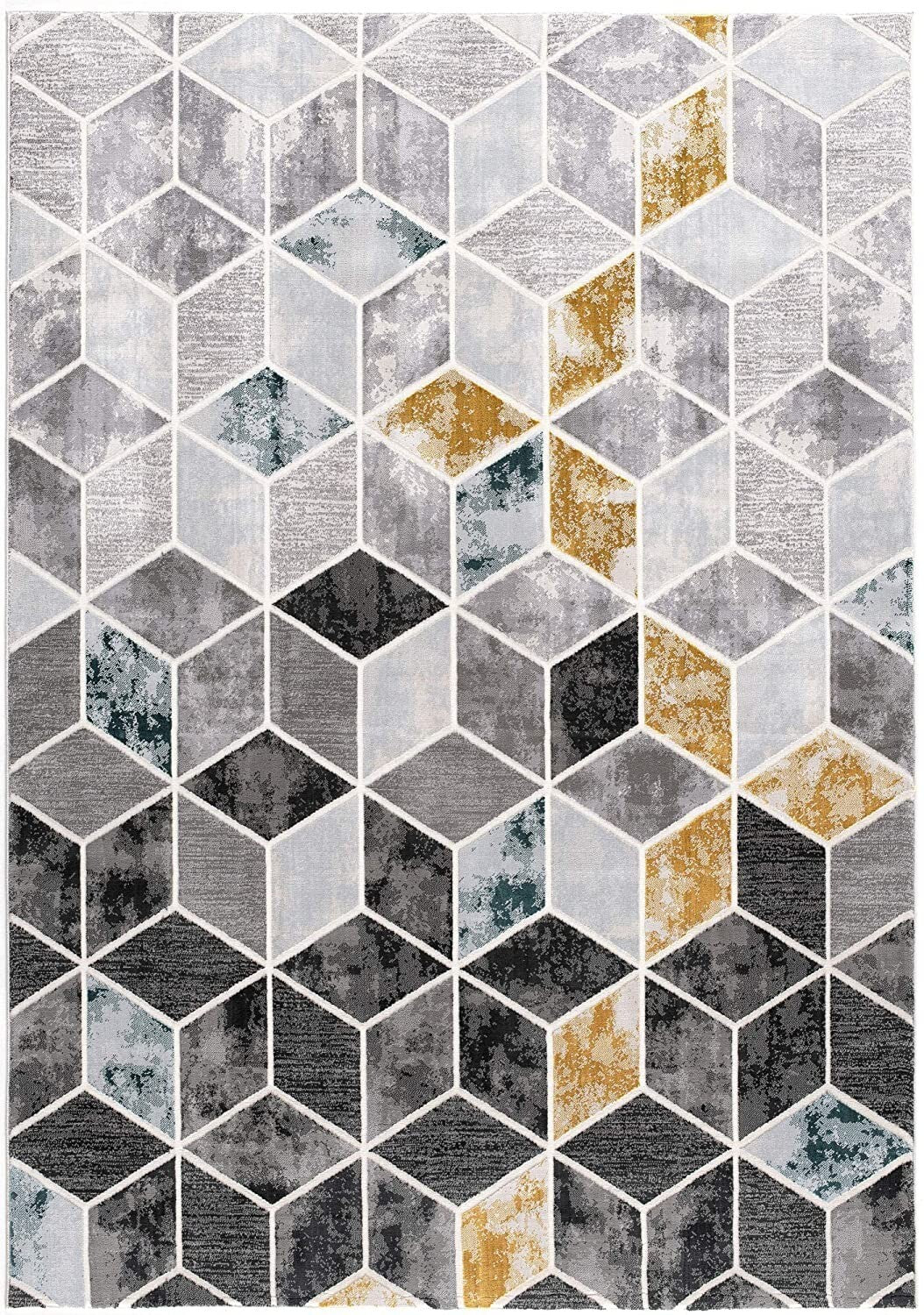 5' X 8' Gray And Gold Cubic Block Area Rug