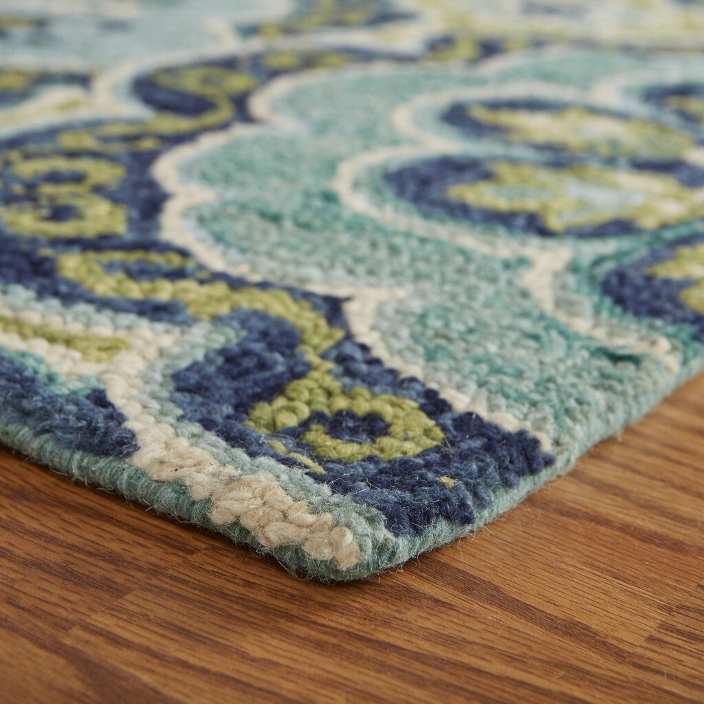 6' Round Green Floral Artwork Area Rug