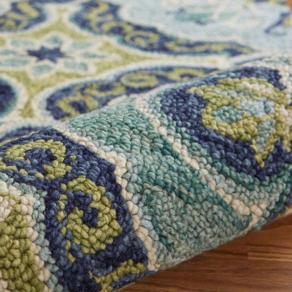 6' Round Green Floral Artwork Area Rug