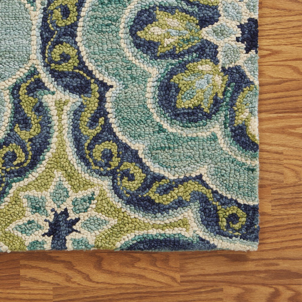 6' Round Green Floral Artwork Area Rug