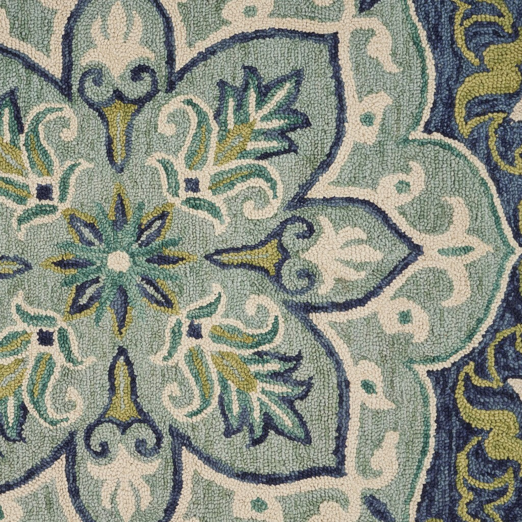 6' Round Blue Ornate Medallion Area Rug
