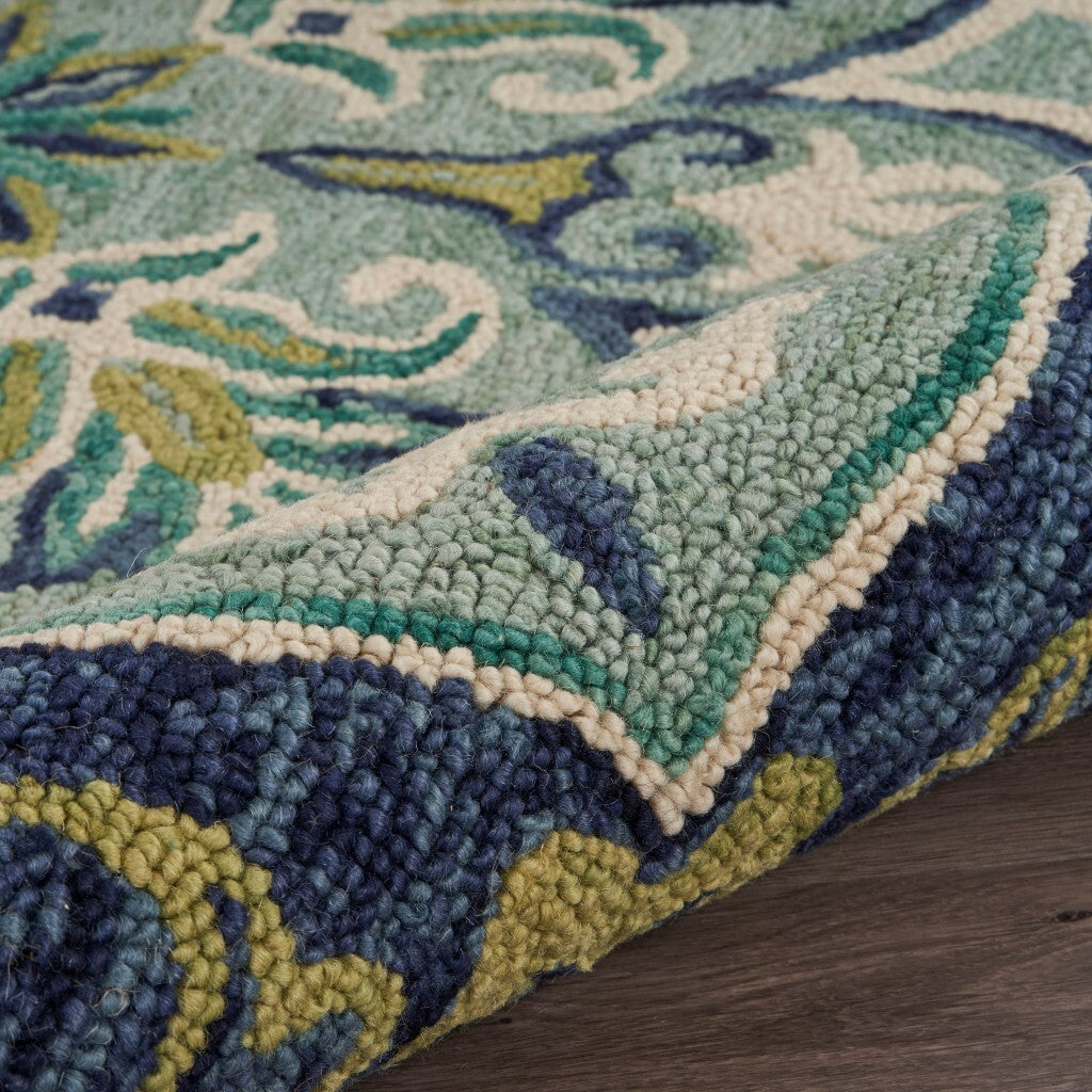 6' Round Blue Ornate Medallion Area Rug