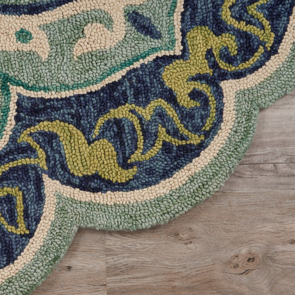 6' Round Blue Ornate Medallion Area Rug