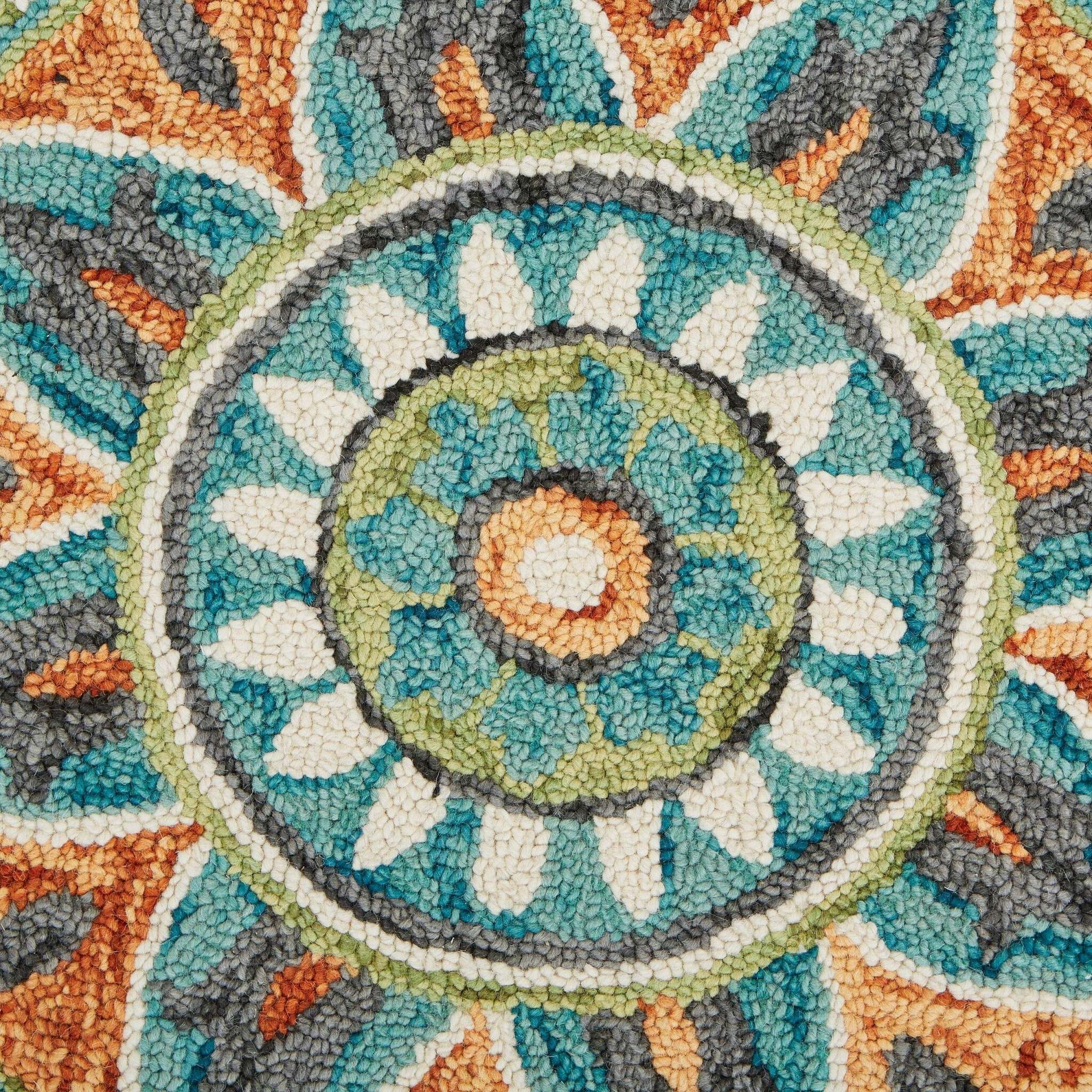 6' Round Blue And Orange Medallion Area Rug