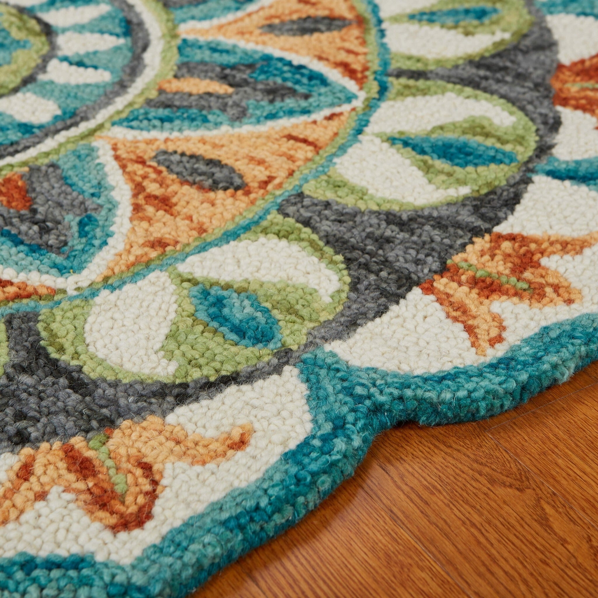 6' Round Blue And Orange Medallion Area Rug