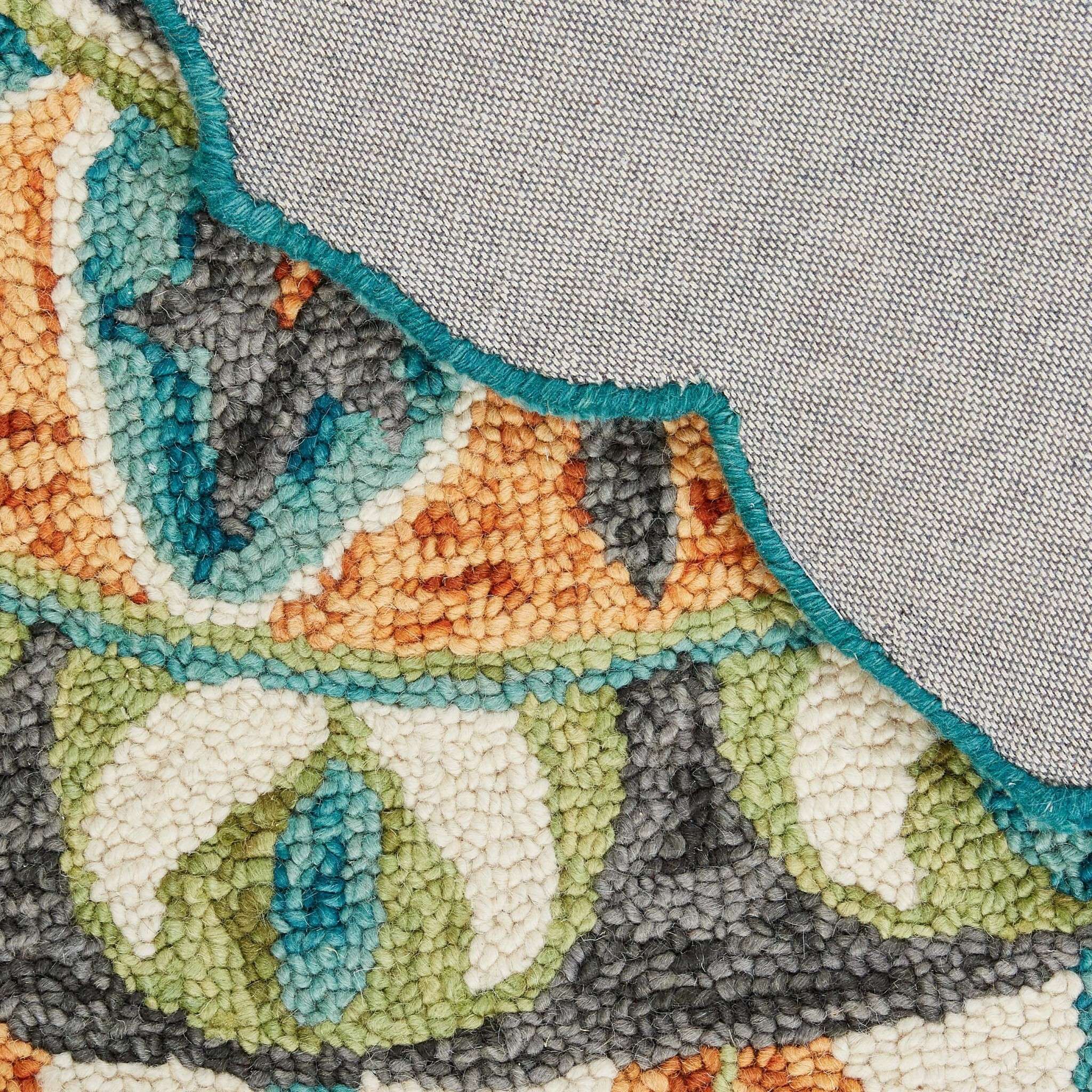 6' Round Blue And Orange Medallion Area Rug