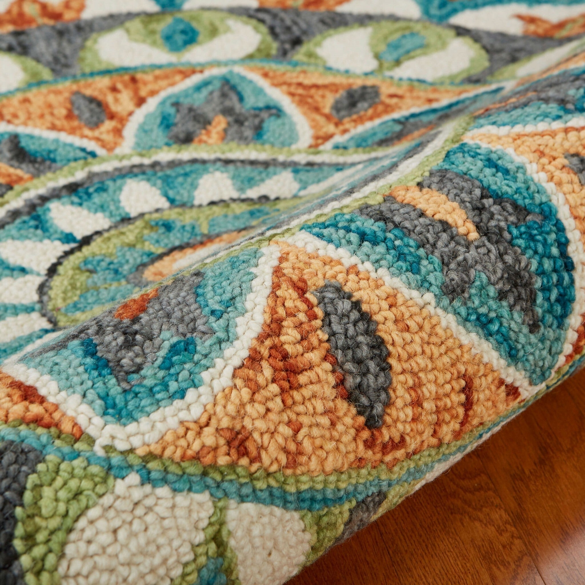 6' Round Blue And Orange Medallion Area Rug