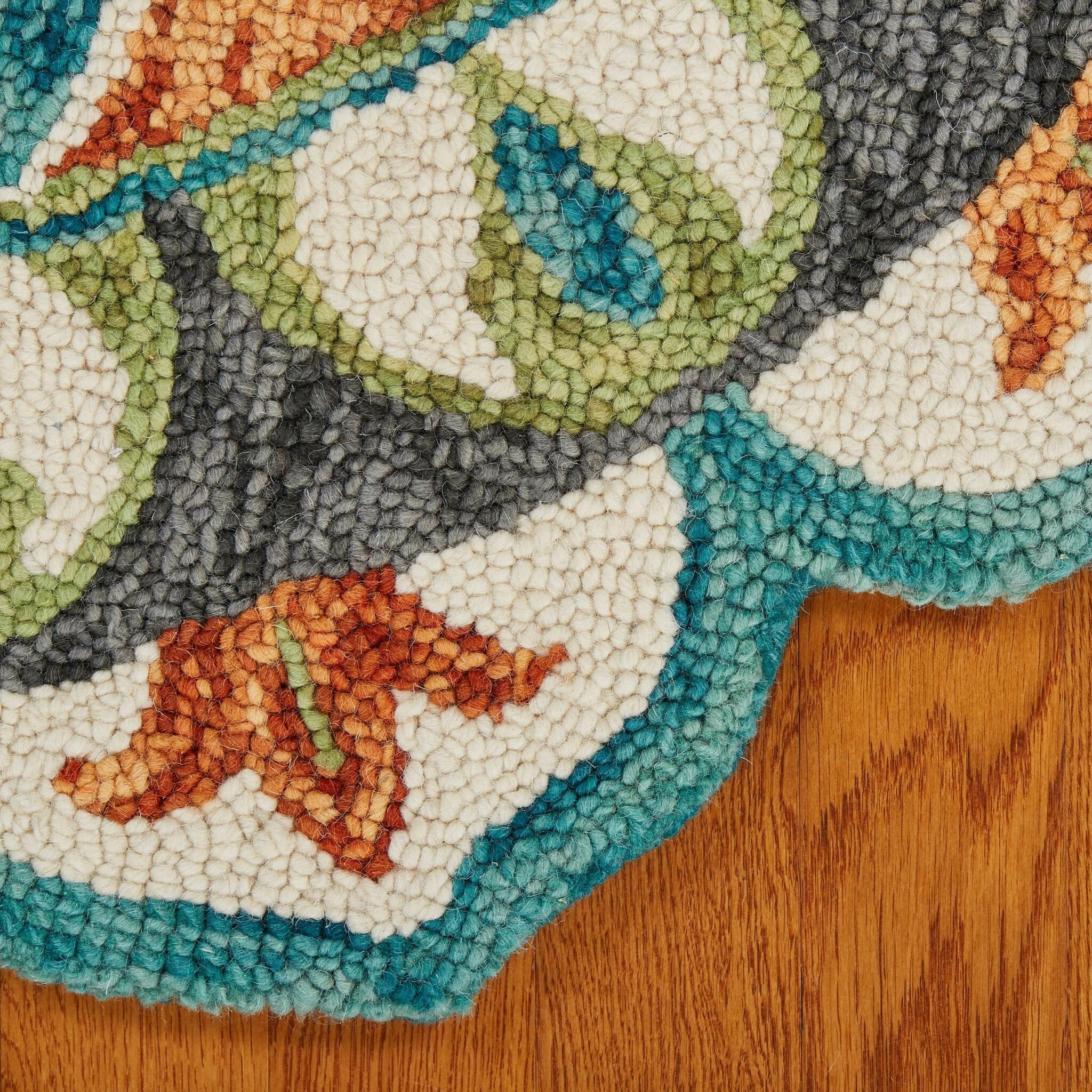6' Round Blue And Orange Medallion Area Rug