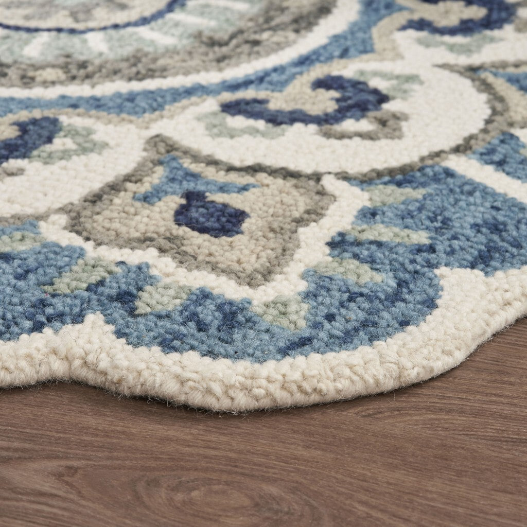 4' Round Blue Modern Floral Area Rug