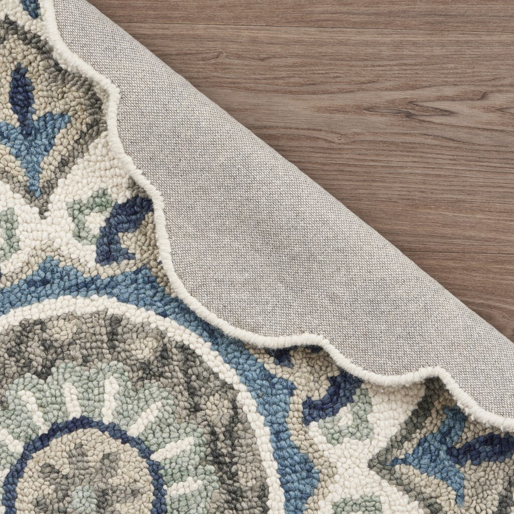 4' Round Blue Modern Floral Area Rug