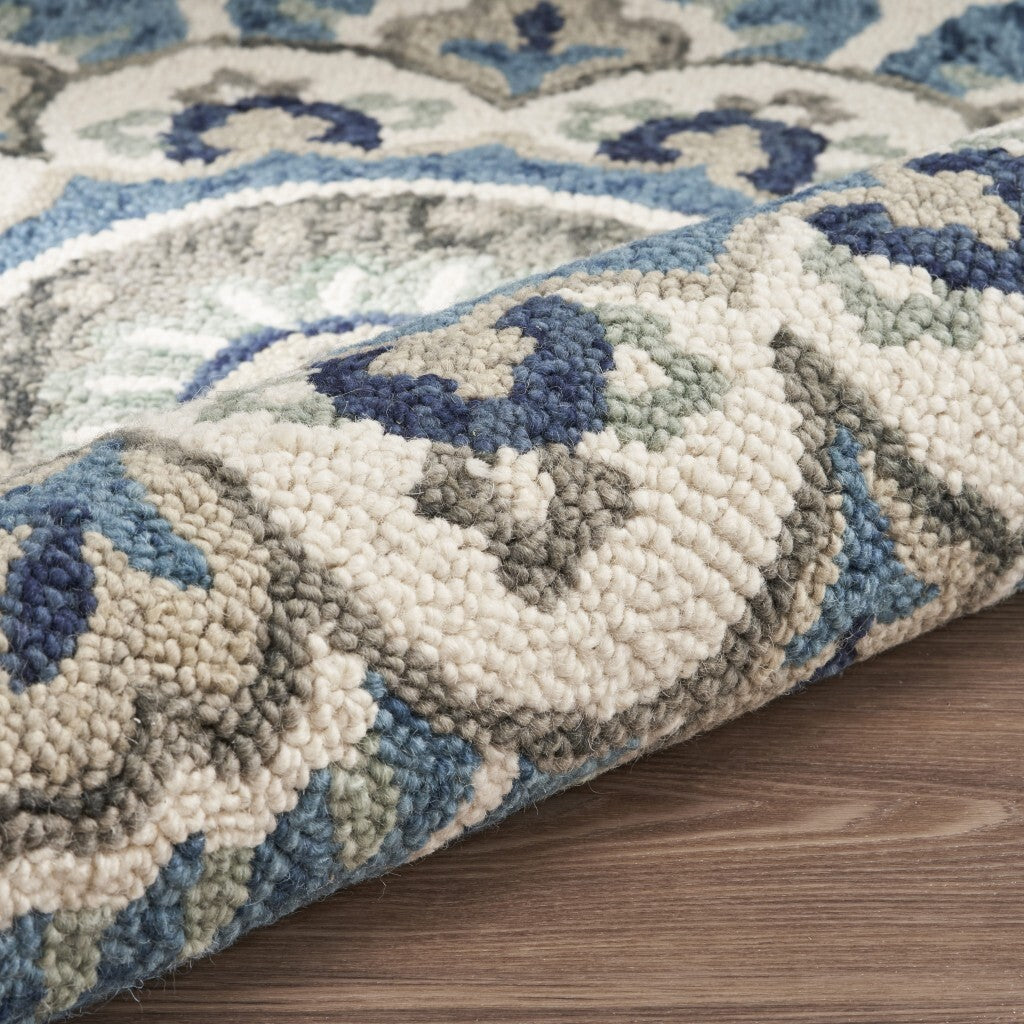 4' Round Blue Modern Floral Area Rug