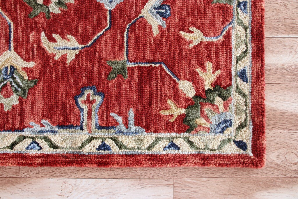 5' X 7' Red And Blue Floral Medallion Area Rug