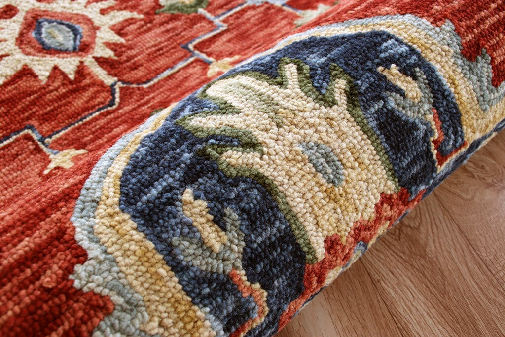 5' X 7' Red And Blue Floral Medallion Area Rug