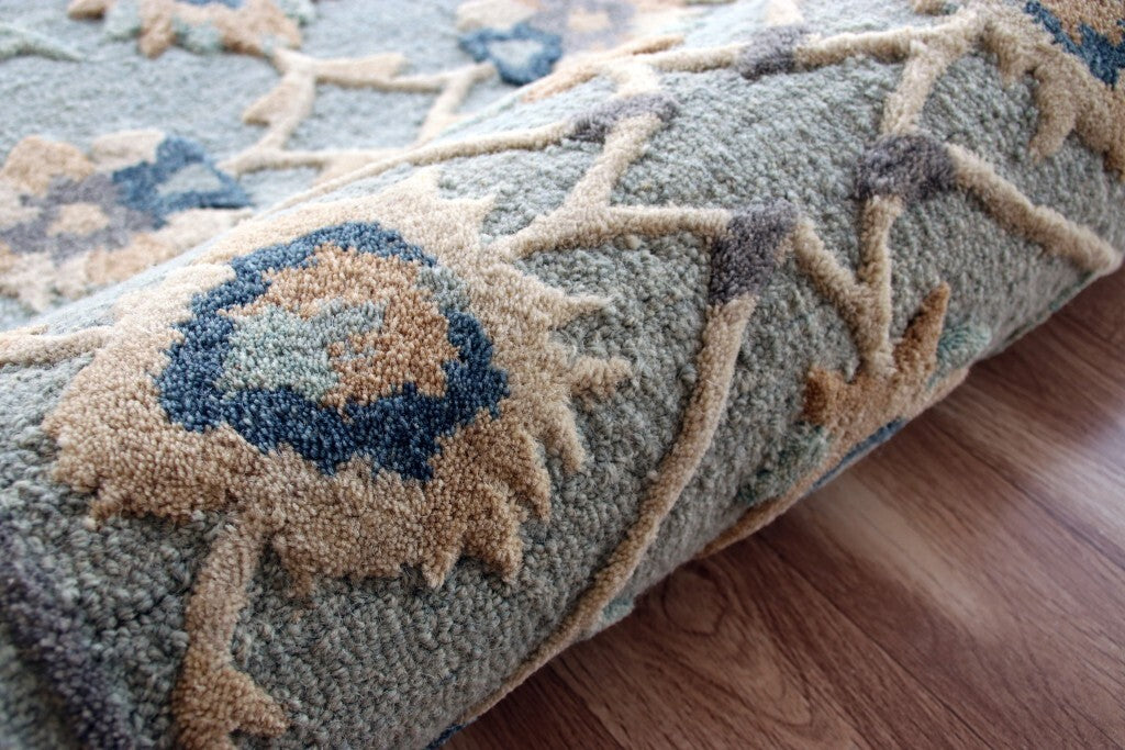 3' Round Blue And Beige Floral Area Rug