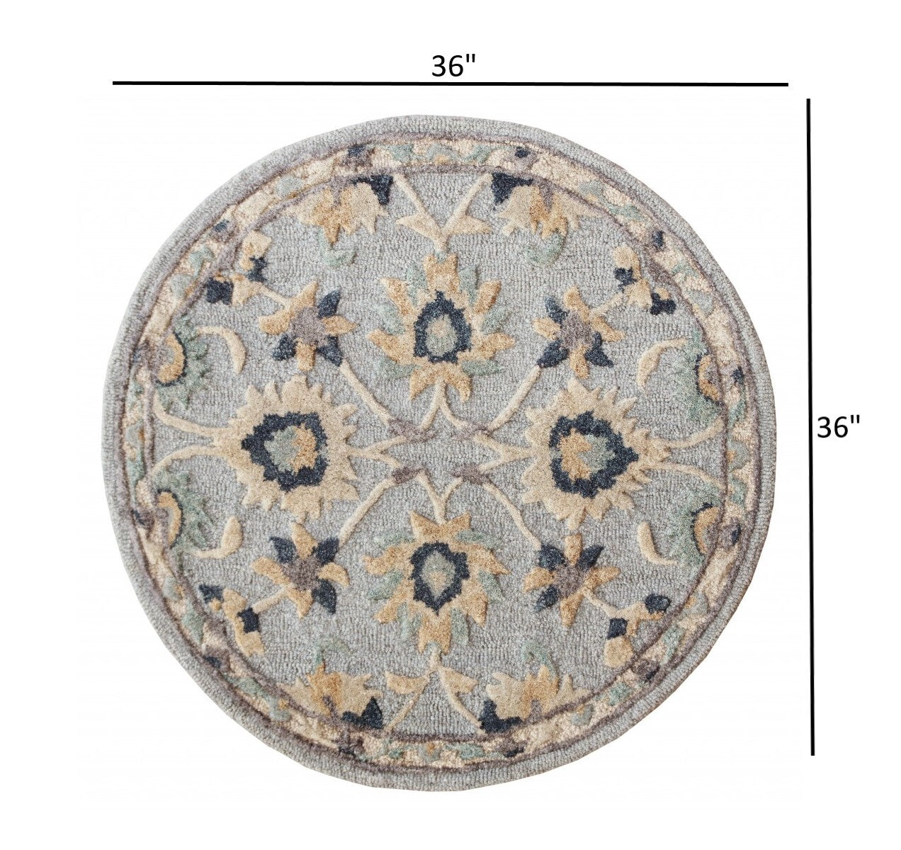 3' Round Blue And Beige Floral Area Rug