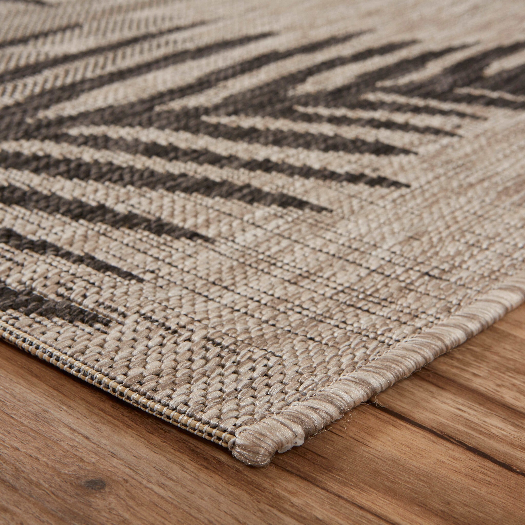 5' X 7' Beige Palm Leaves Indoor Outdoor Area Rug
