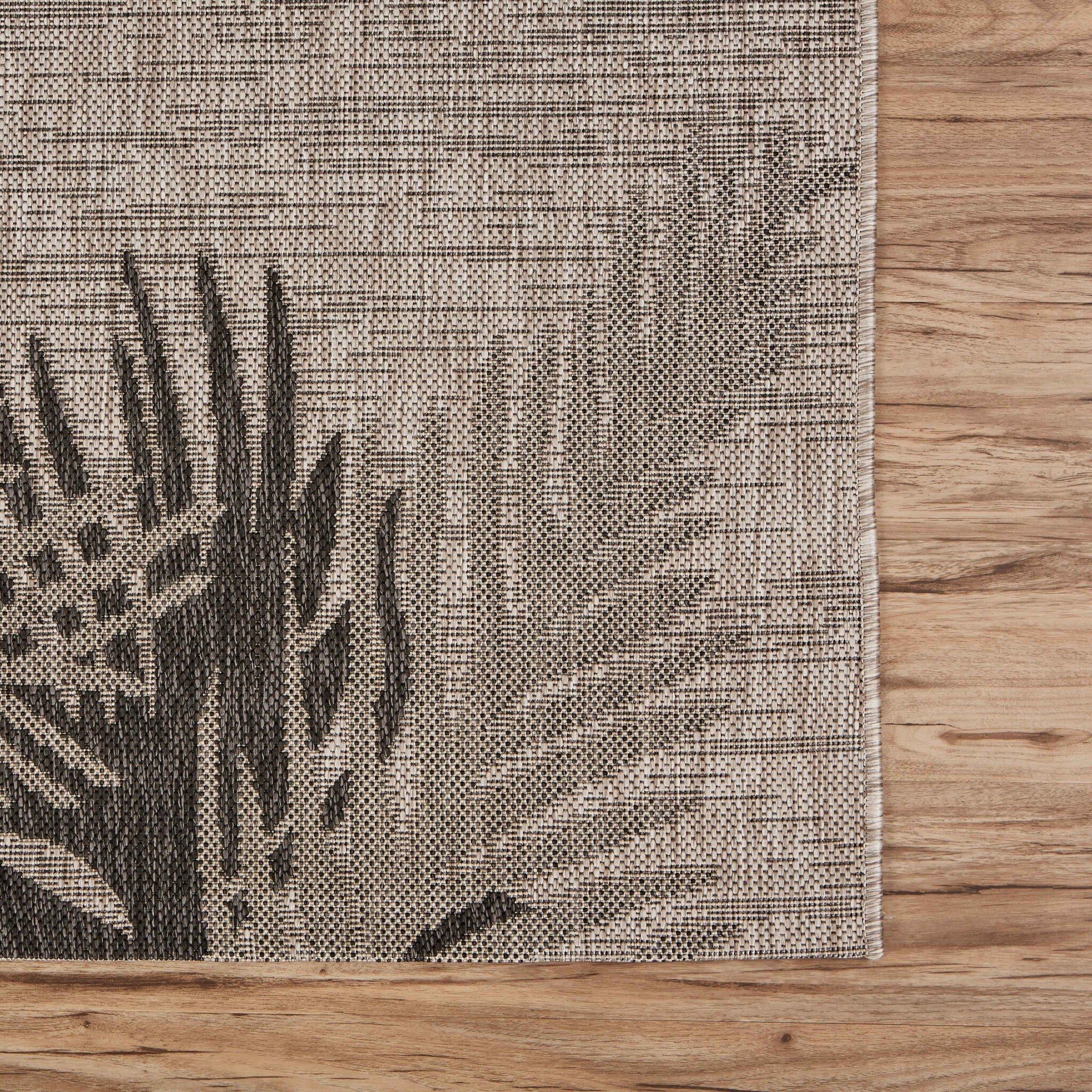 5' X 7' Beige Palm Leaves Indoor Outdoor Area Rug
