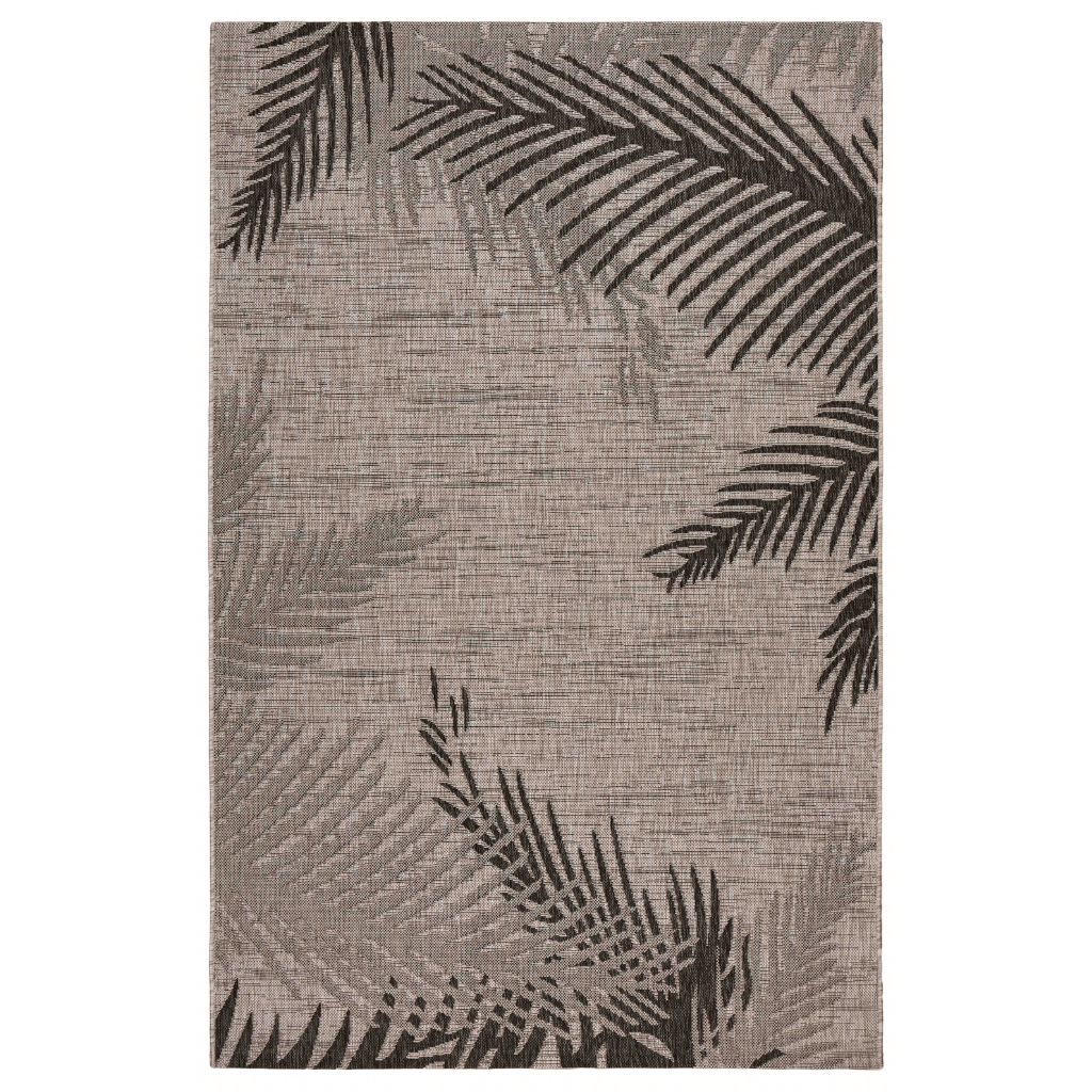 8' X 9' Beige Palm Leaves Indoor Outdoor Scatter Rug