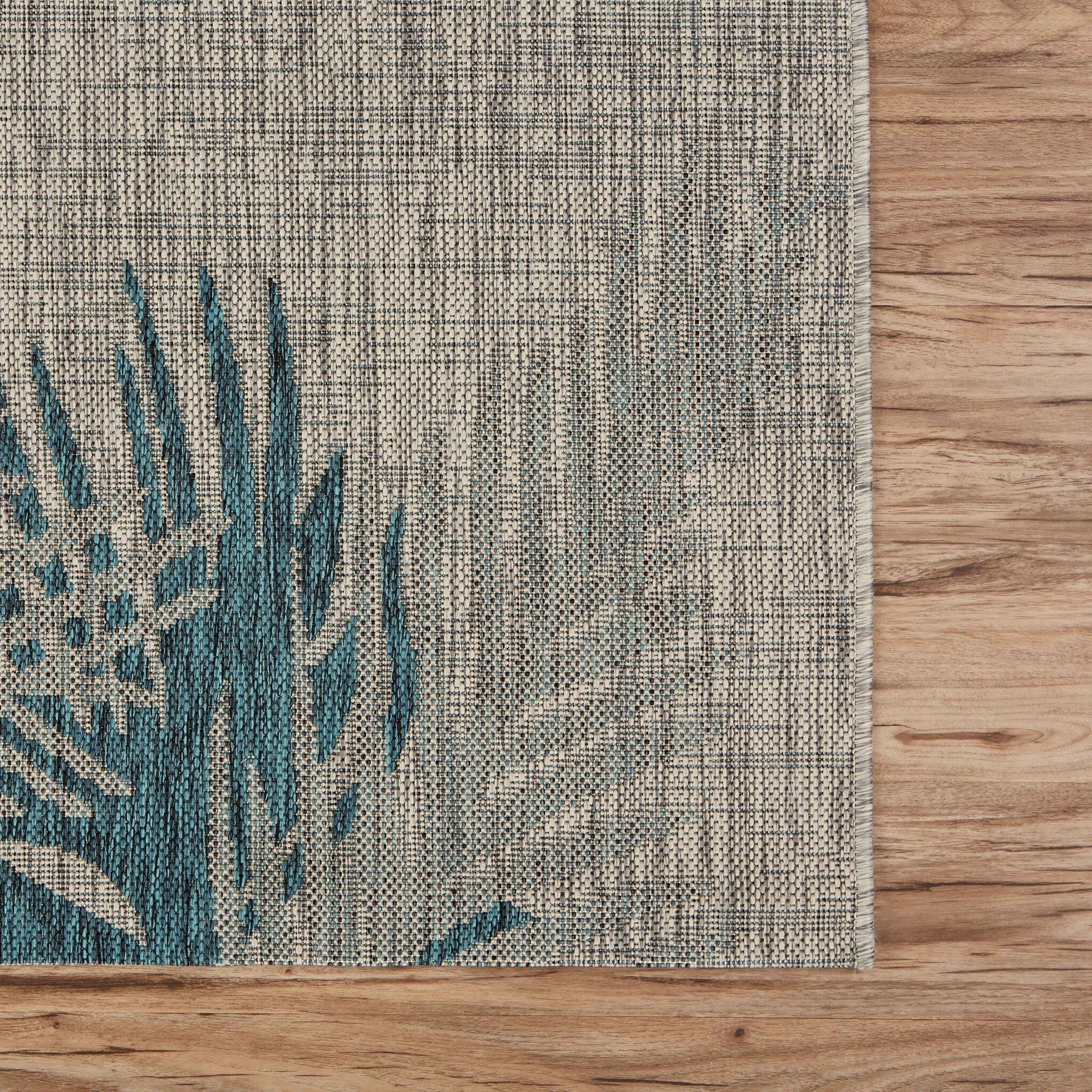 8' X 9' Gray Palm Leaves Indoor Outdoor Area Rug