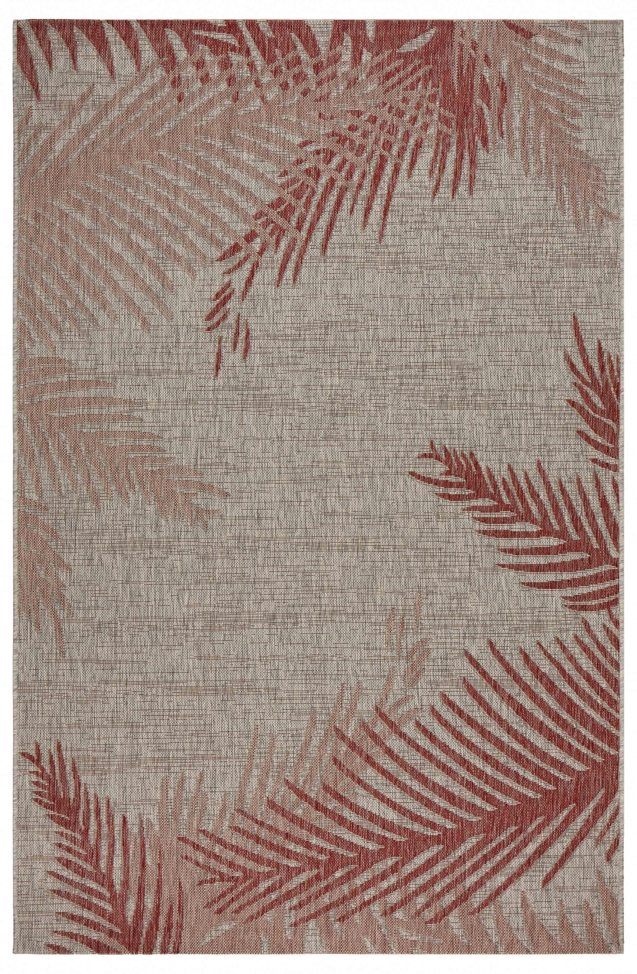 8' X 9' Red Palm Leaves Indoor Outdoor Area Rug