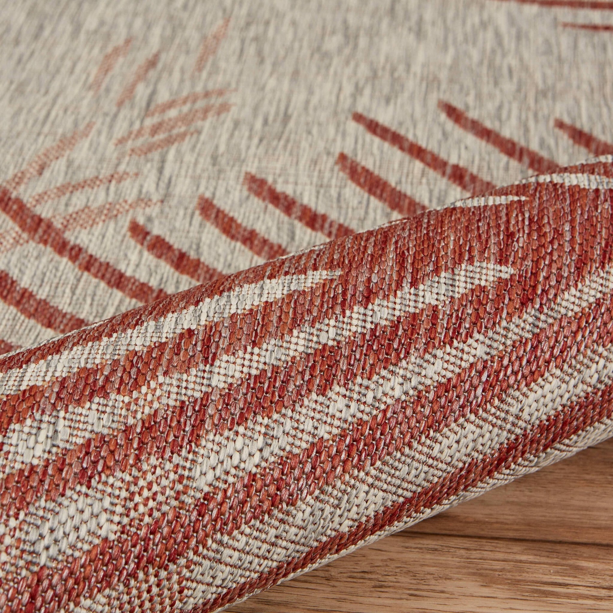 8' X 9' Red Palm Leaves Indoor Outdoor Area Rug