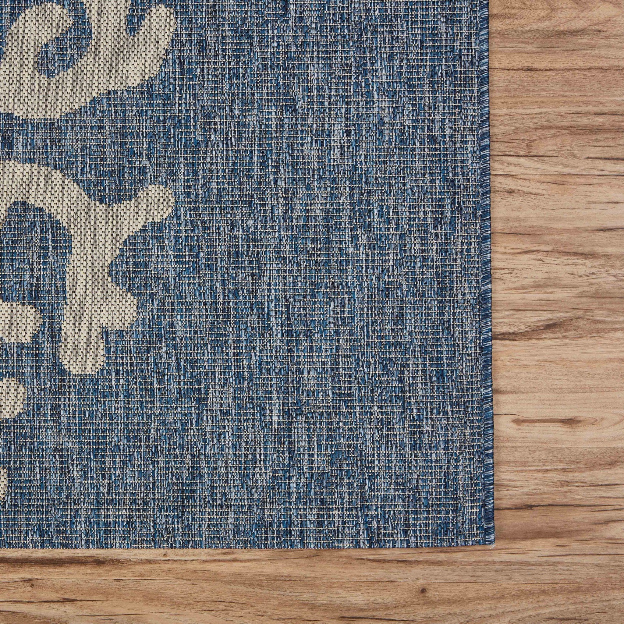 5' X 7' Navy Coral Reef Indoor Outdoor Area Rug