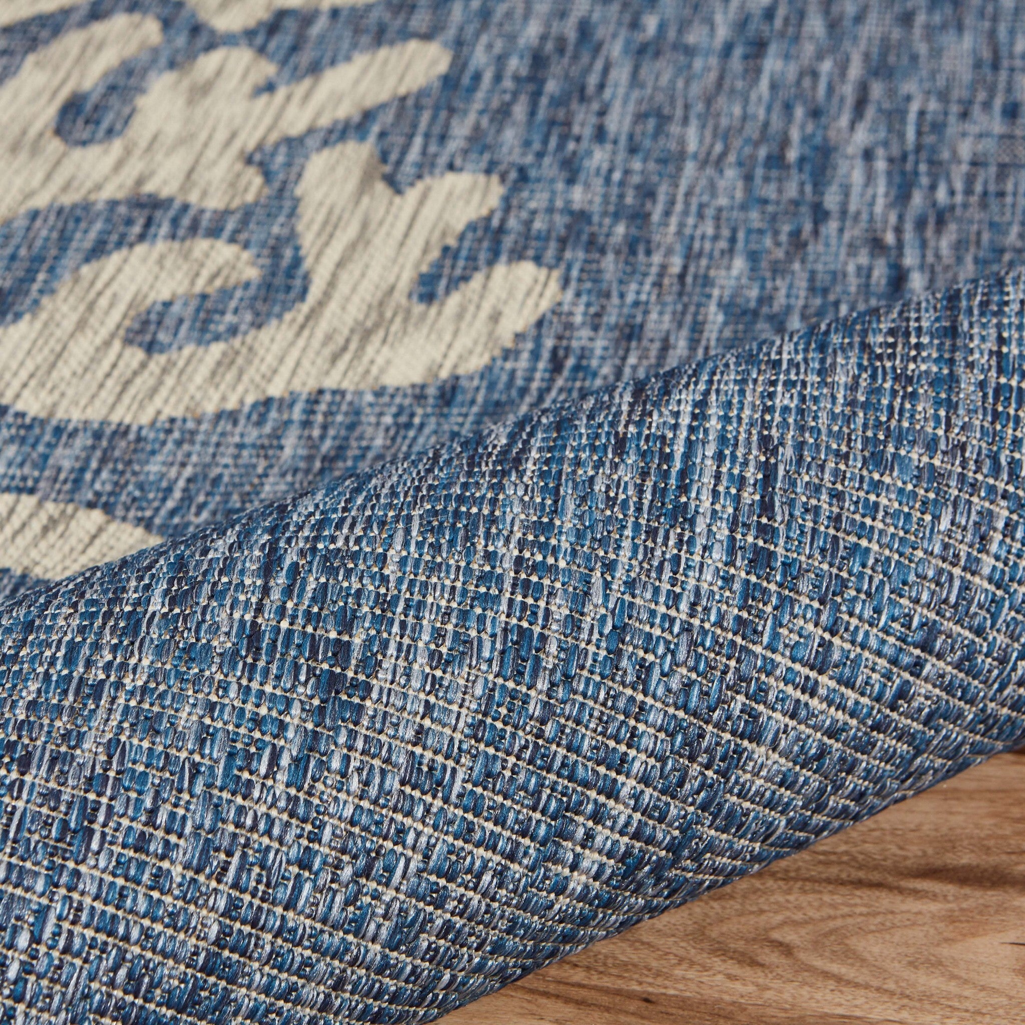 8' X 9' Navy Coral Reef Indoor Outdoor Area Rug