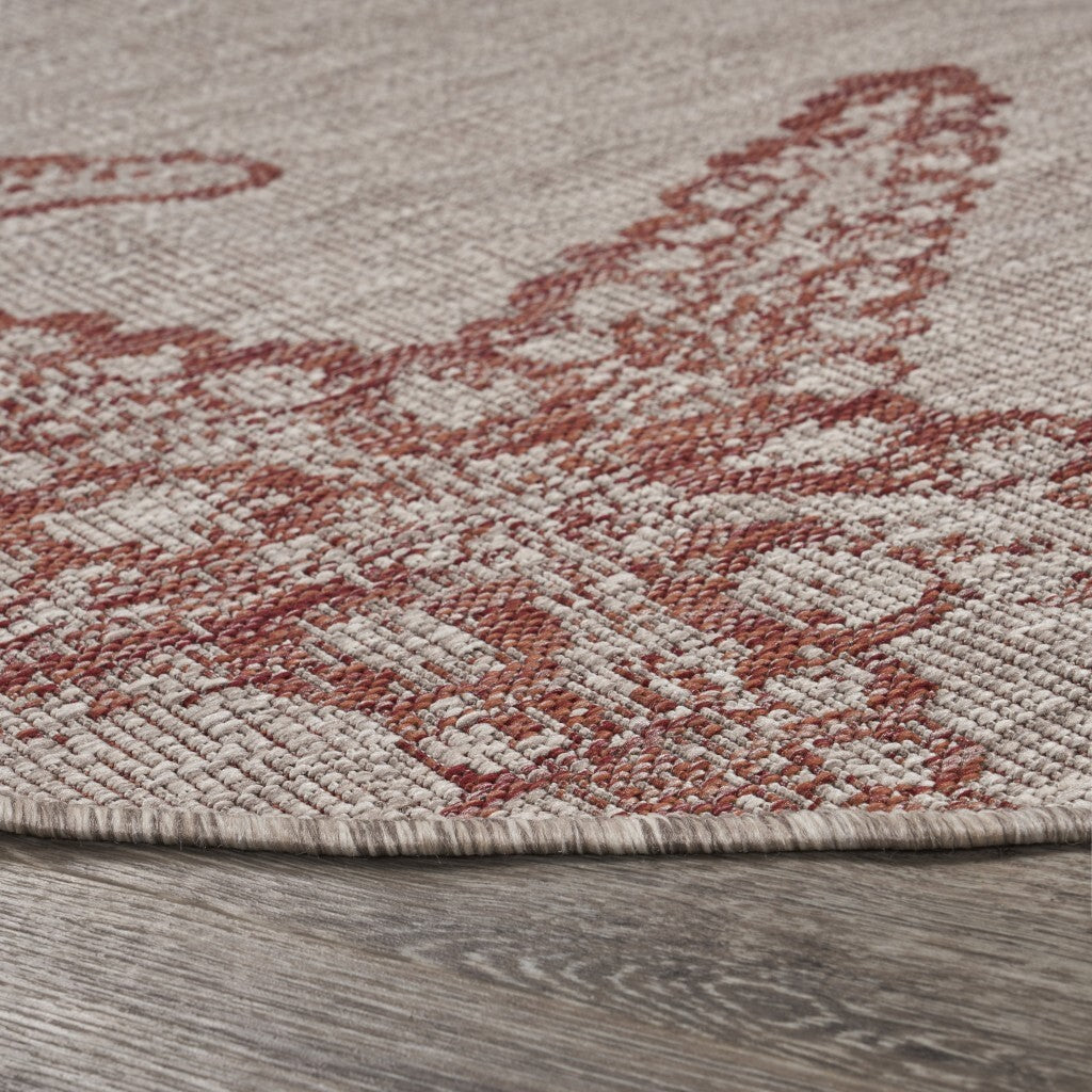 8' Round Red Starfish Indoor Outdoor Area Rug