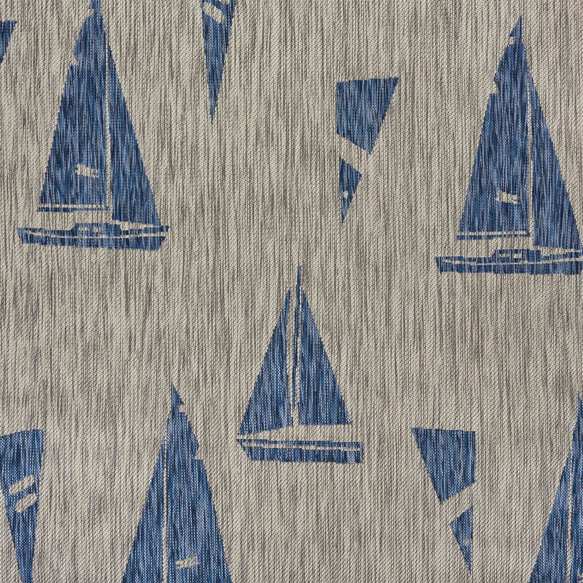 8' X 10' Gray Sailboat Indoor Outdoor Area Rug