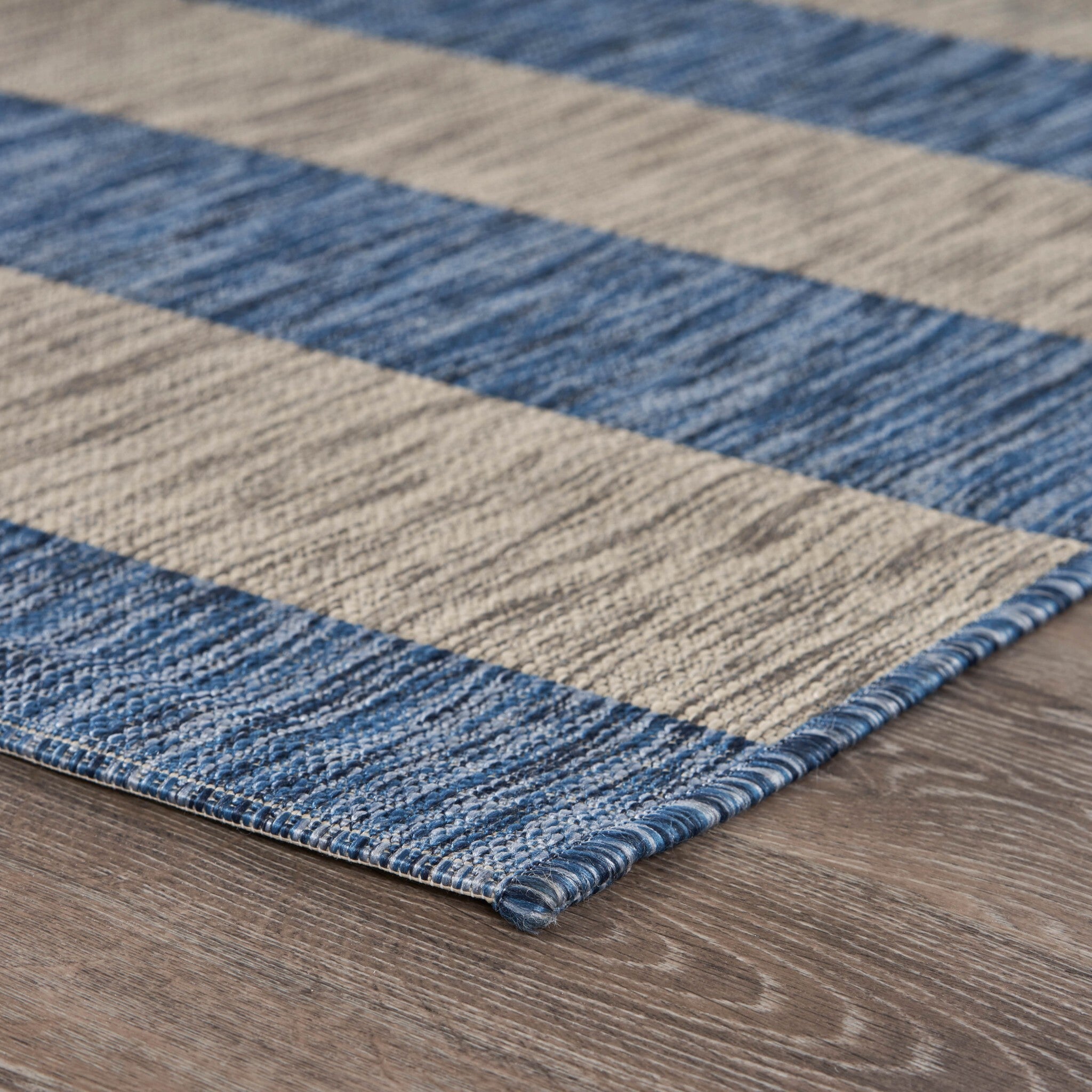 8' X 10' Navy Stripes Indoor Outdoor Area Rug