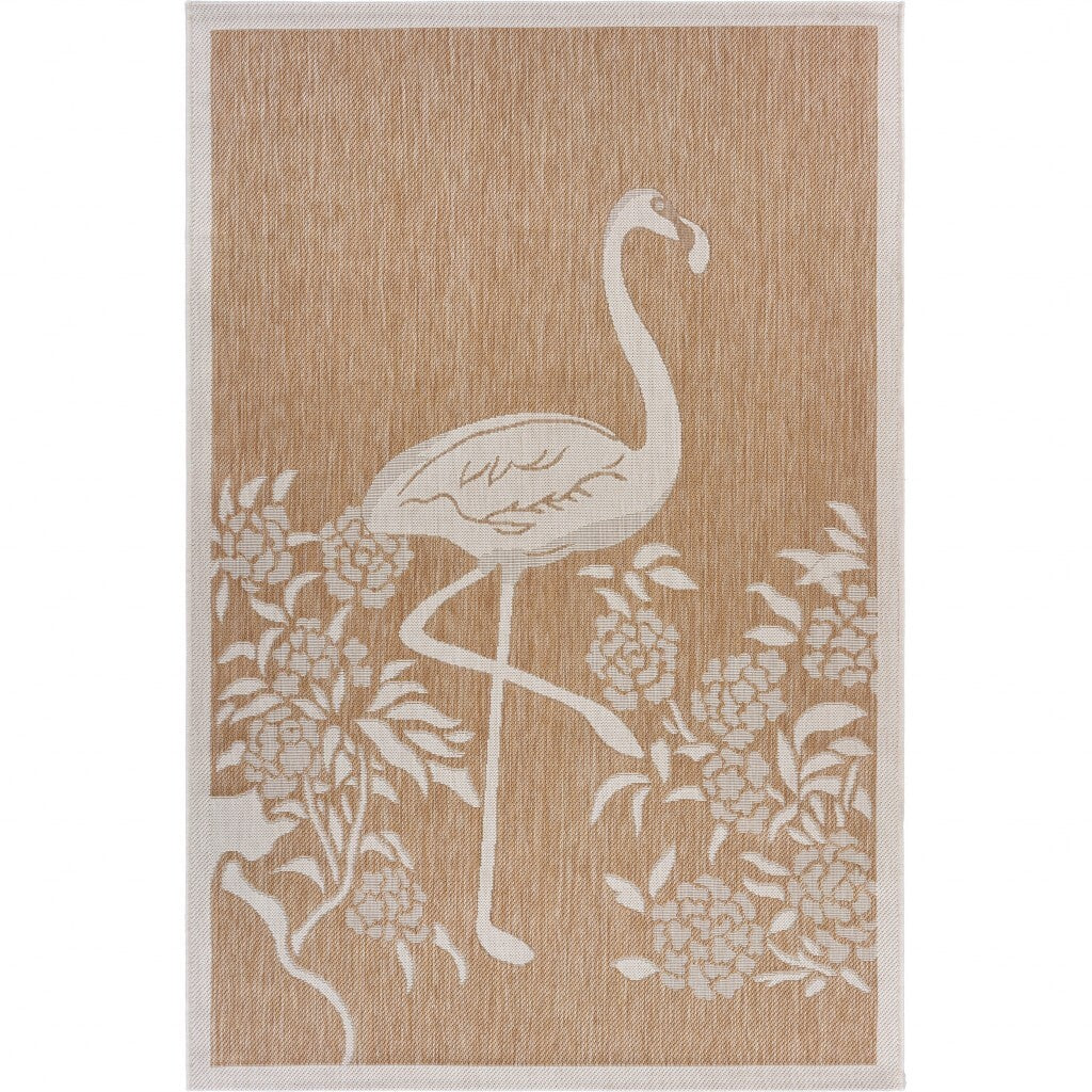 2' X 3' Tan Flamingo Indoor Outdoor Scatter Rug