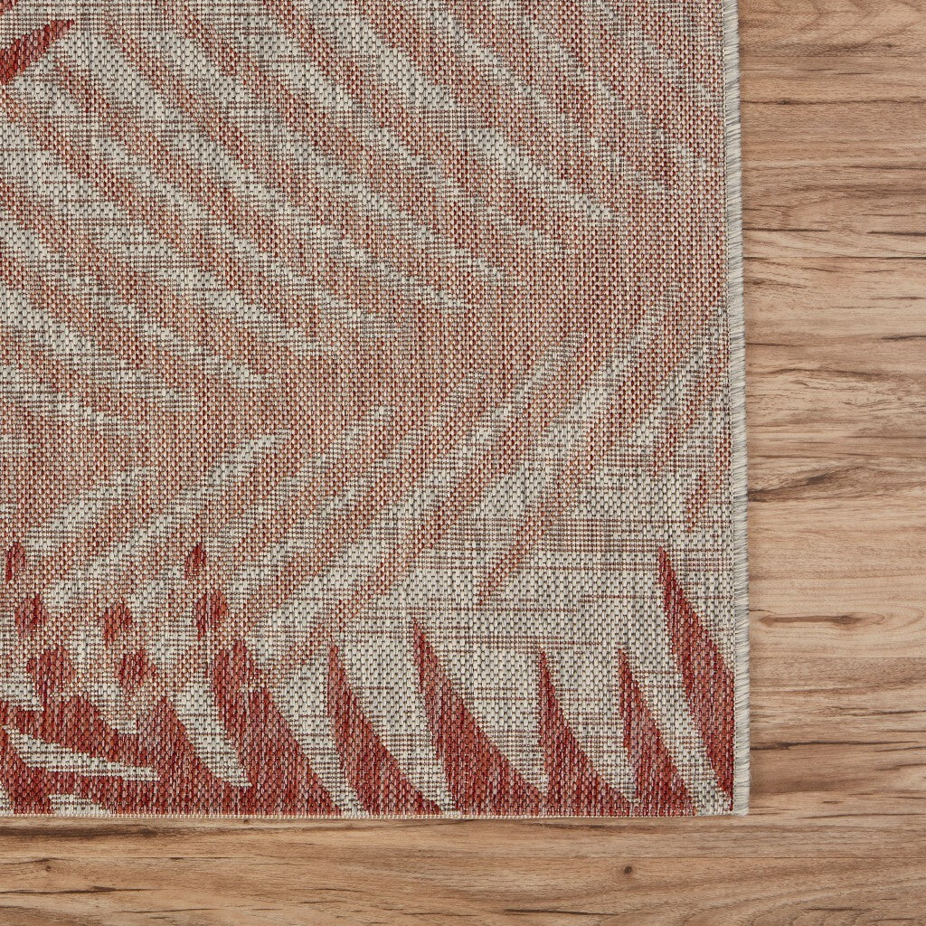 2' X 3' Red Palm Leaves Indoor Outdoor Scatter Rug