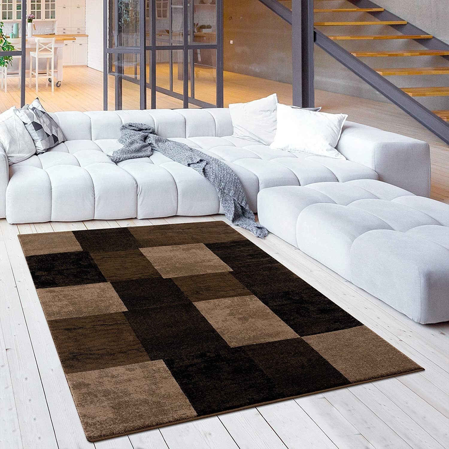 8' X 11' Brown Geometric Blocks Area Rug