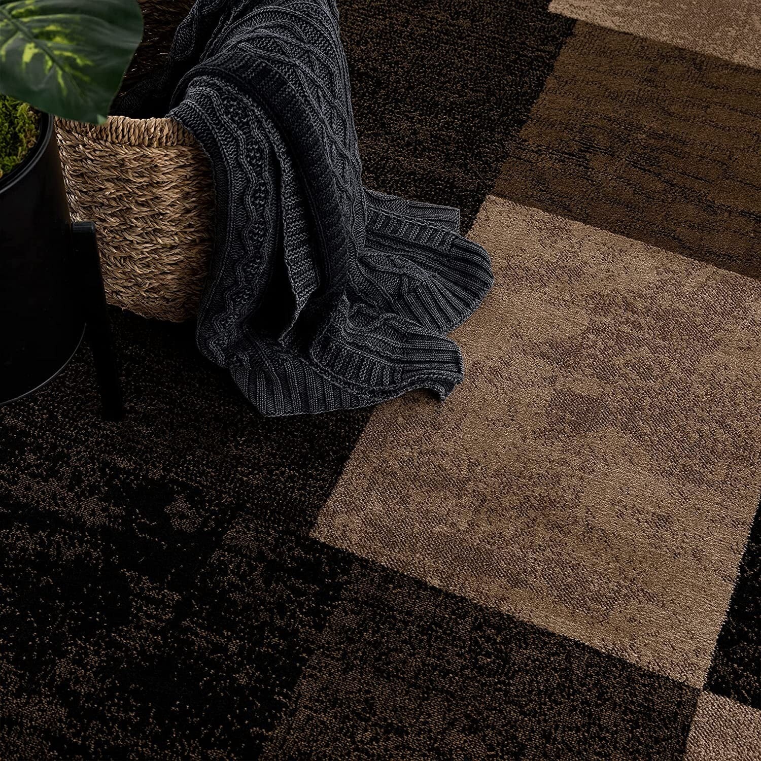 8' X 11' Brown Geometric Blocks Area Rug