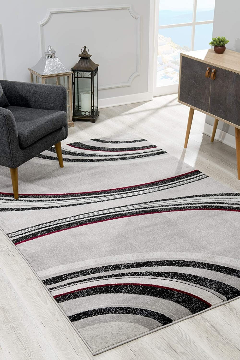 2' X 8' Gray Modern Geometric Runner Rug
