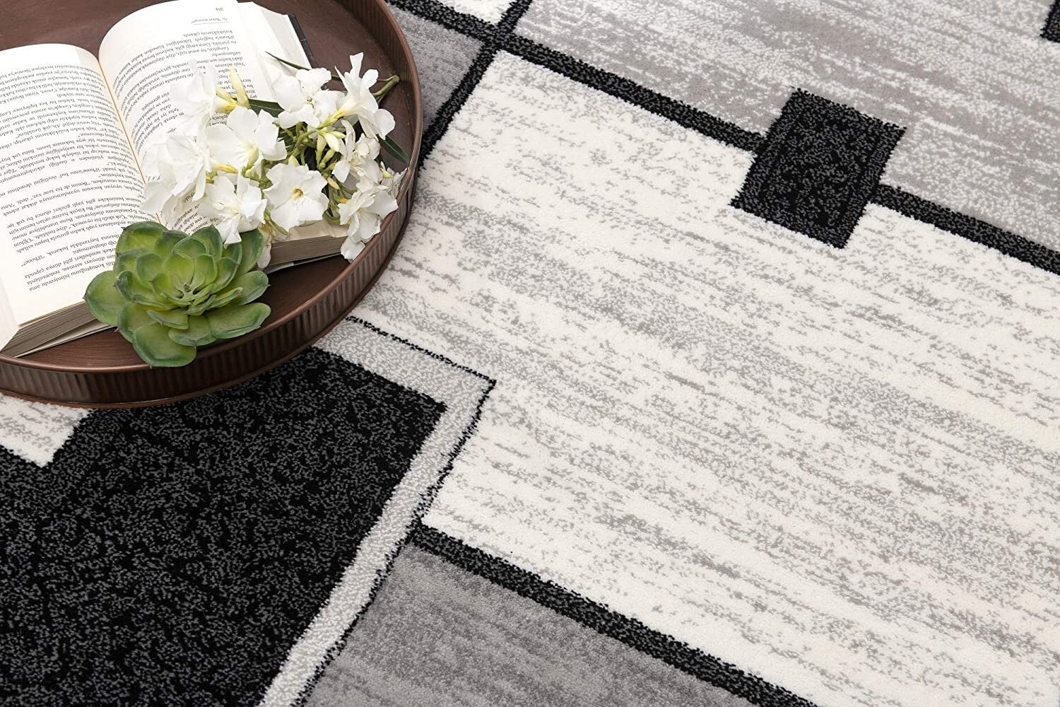 2' X 10' Gray Asymmetric Blocks Runner Rug