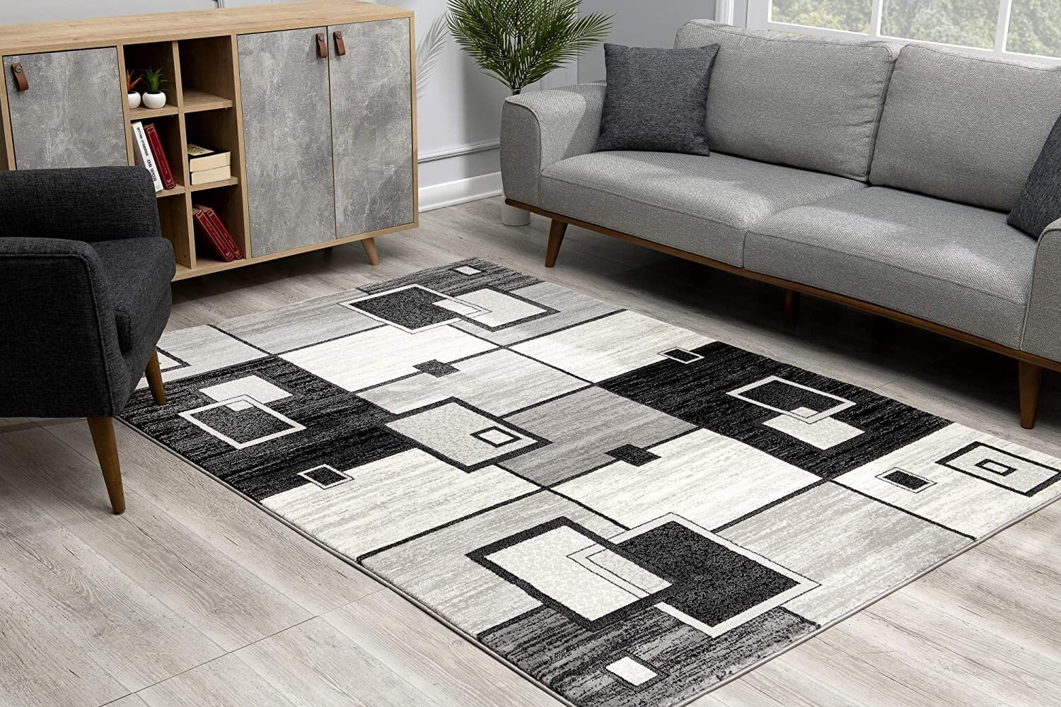 2' X 13' Gray Asymmetric Blocks Runner Rug