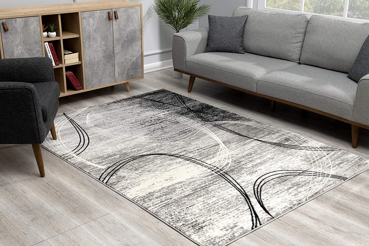 2' X 4' Gray Distressed Swirls Area Rug