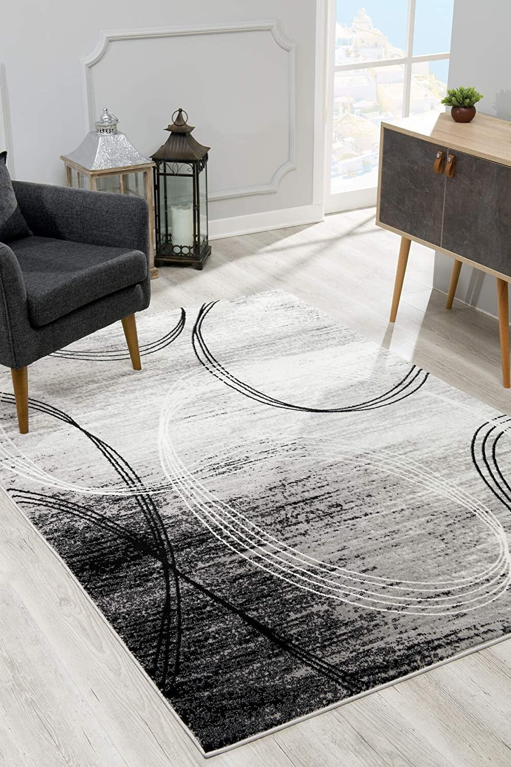 2' X 8' Gray Distressed Swirls Runner Rug