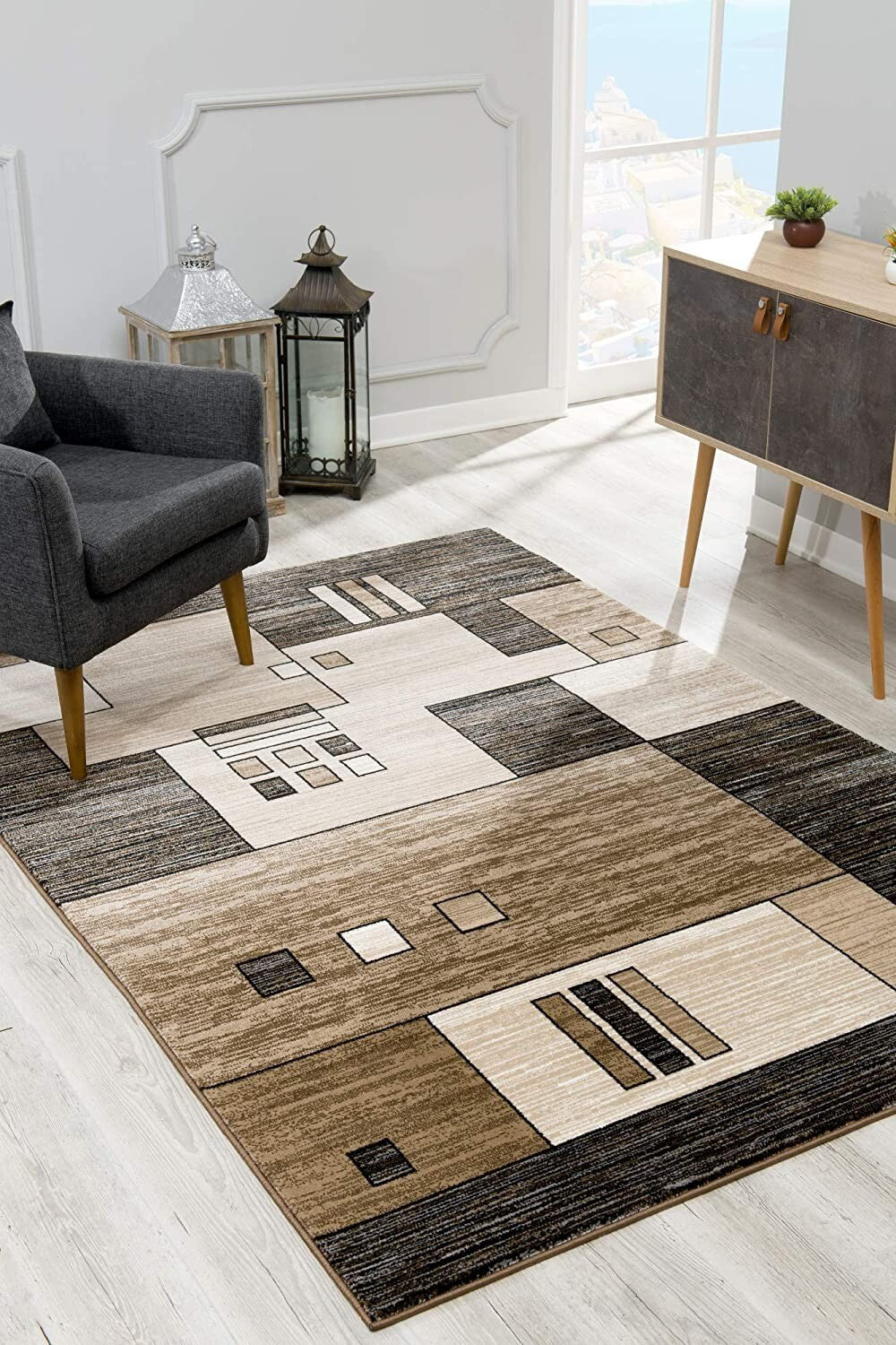 3' X 20' Beige And Brown Geometric Runner Rug