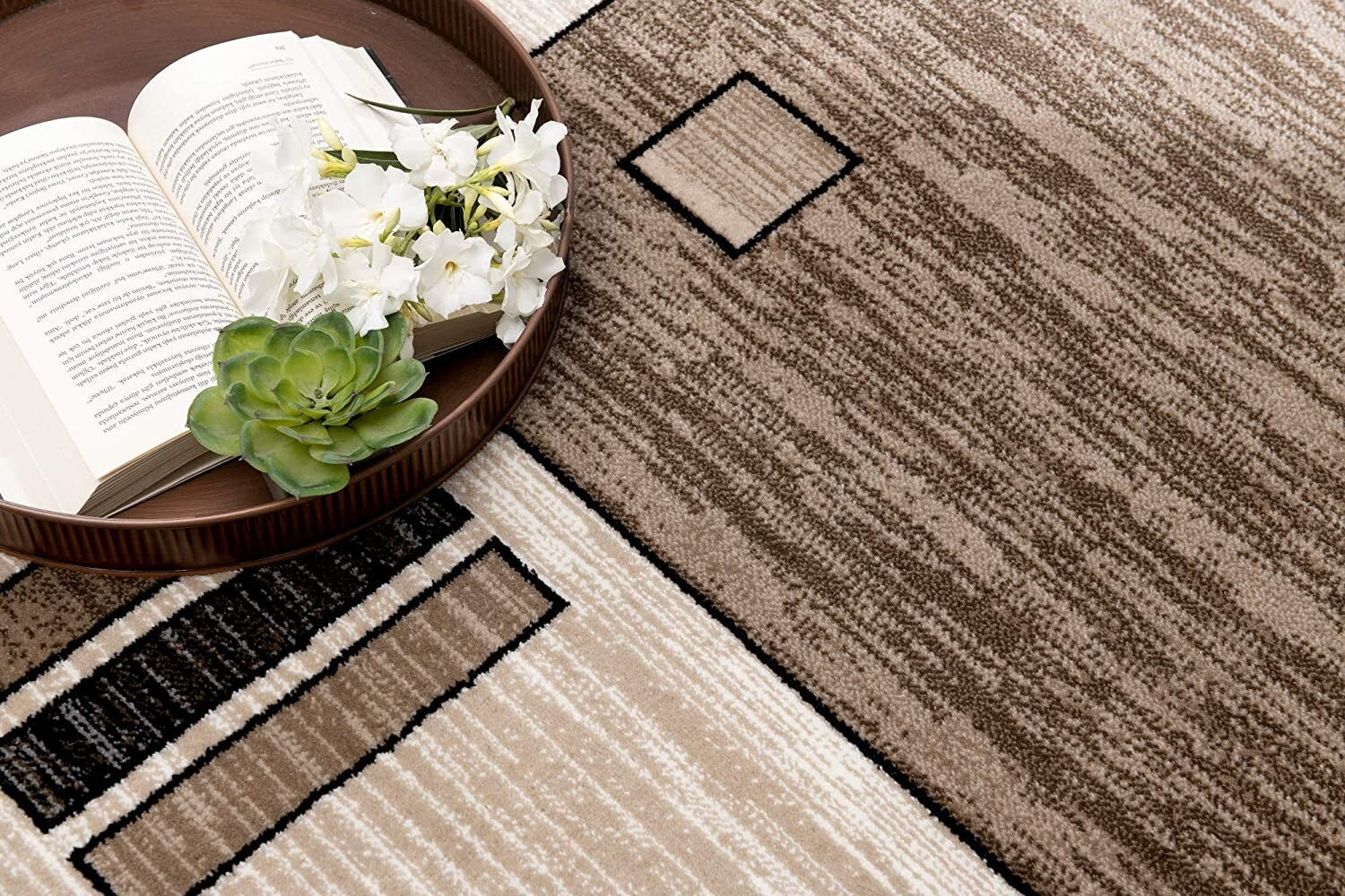 3' X 20' Beige And Brown Geometric Runner Rug