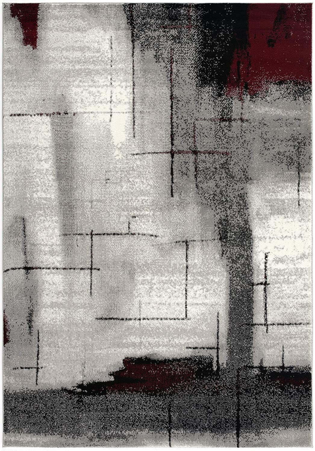 2' X 10' Gray And Burgundy Abstract Runner Rug