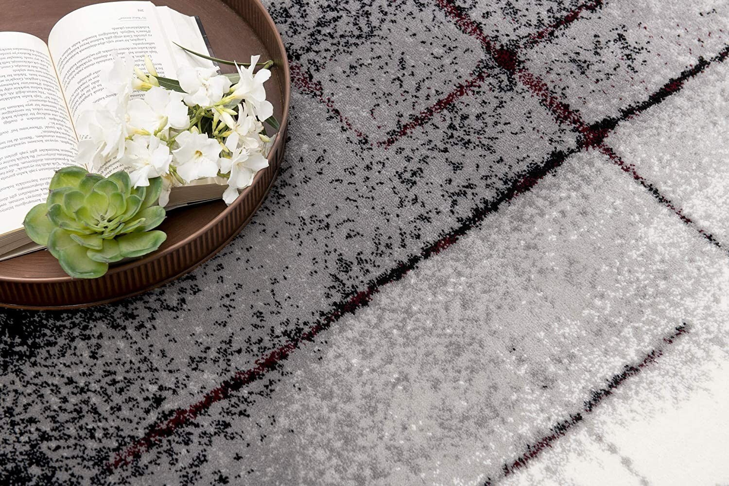 2' X 10' Gray And Burgundy Abstract Runner Rug