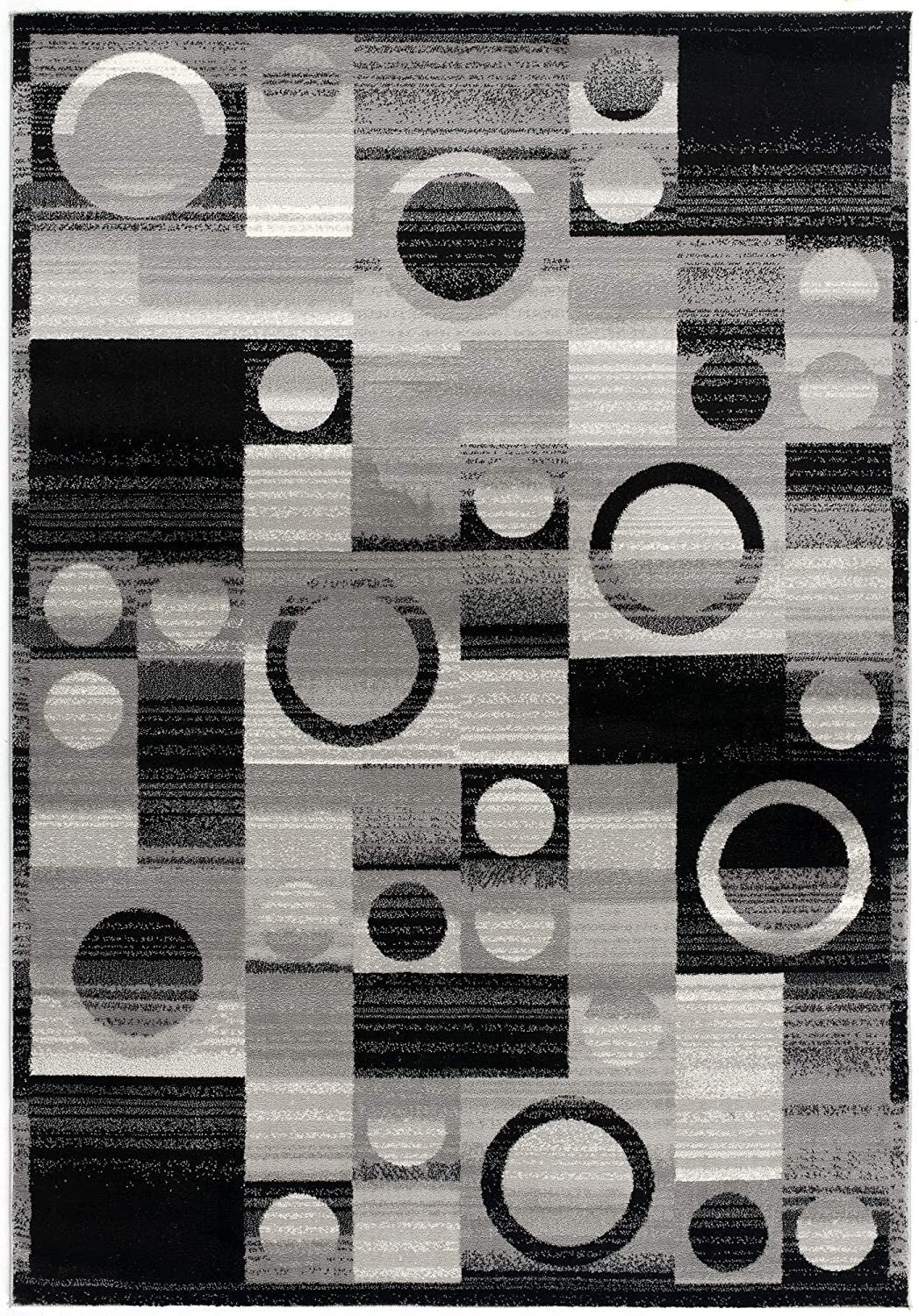 2' X 10' Gray Blocks And Rings Runner Rug