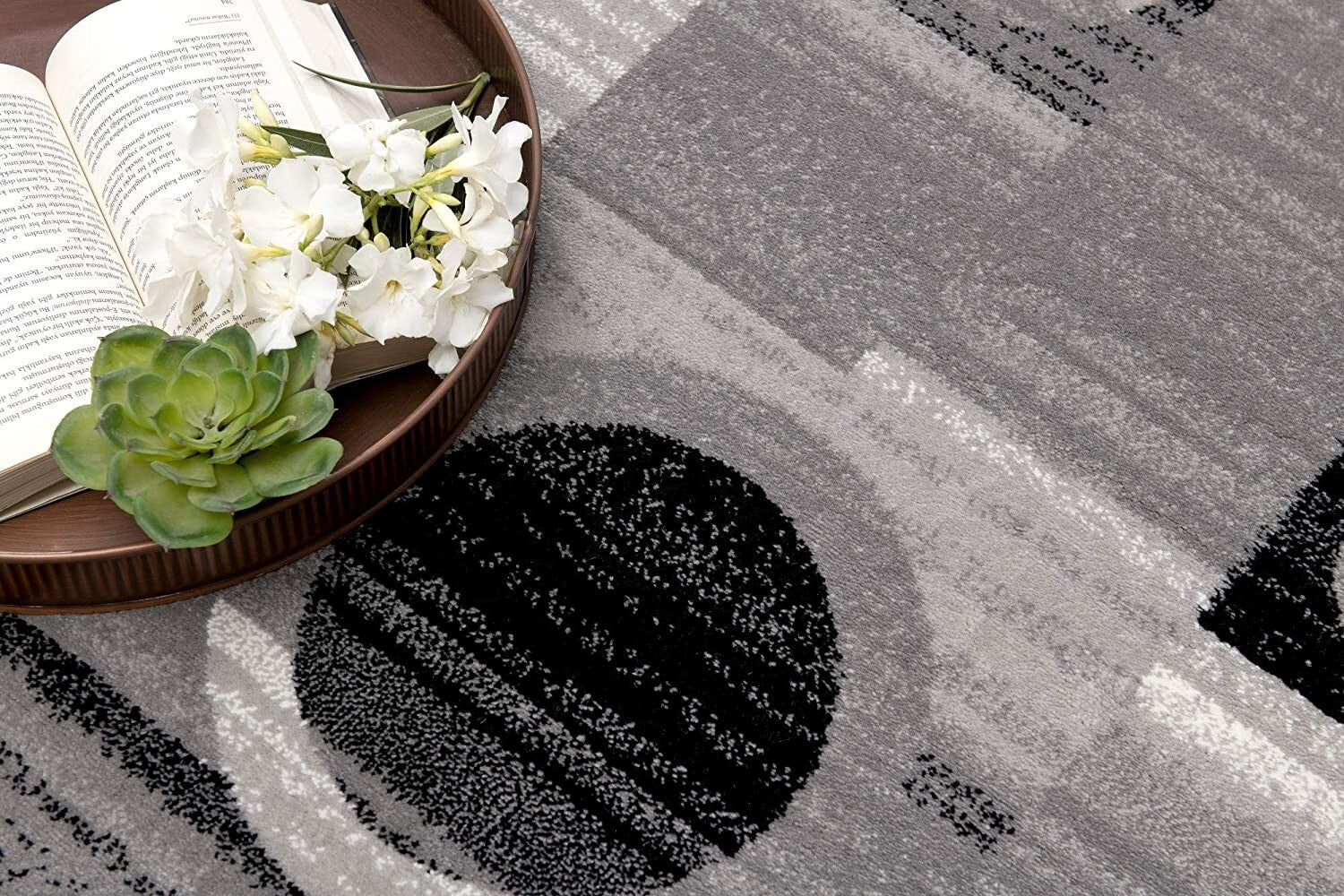 2' X 10' Gray Blocks And Rings Runner Rug