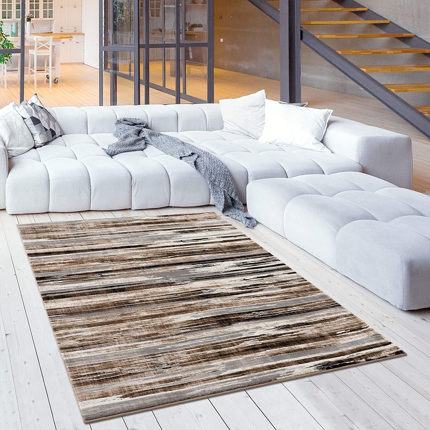 2' X 20' Beige Rustic Strokes Runner Rug