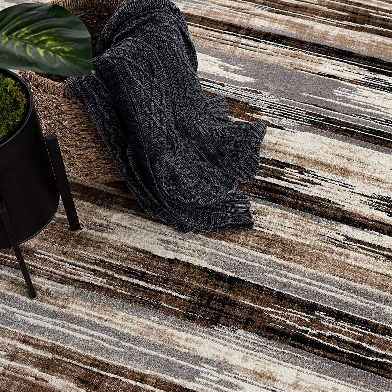 2' X 20' Beige Rustic Strokes Runner Rug