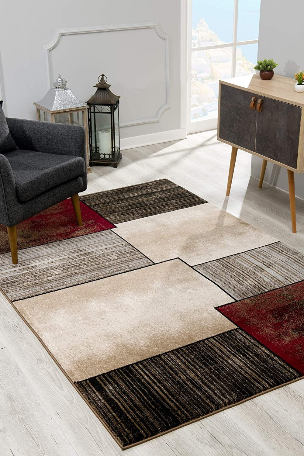 8' X 11' Brown Overlapped Blocks Area Rug