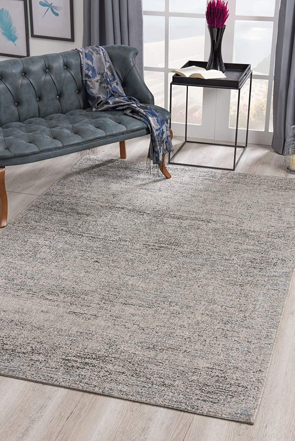 8' X 10' Blue And Gray Distressed Area Rug