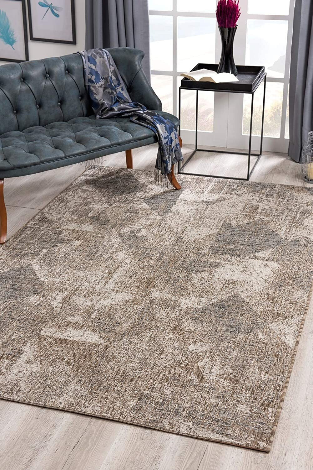3' X 5' Ivory Distressed Diamonds Area Rug